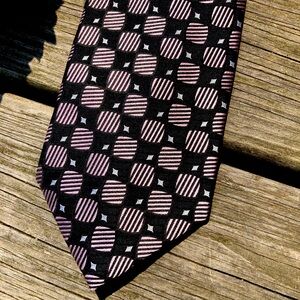 Vintage BOCARA Silk Tie / Geometric / Pink & Black / Handmade / Designer